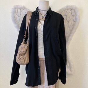 Indie Grunge Emo Skater Black Stripe Shirt Button Up Long Sleeve Dad Oversized